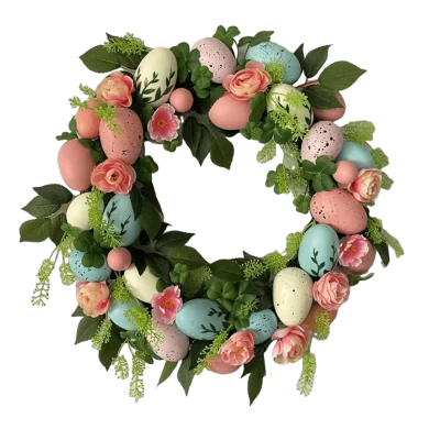Corona de Pascua de huevo Senmasine para puerta de entrada, decoración de primavera colgante, huevos de plástico de colores mezclados