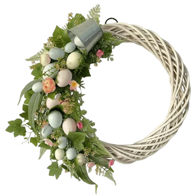Corona de Pascua de huevo Senmasine para puerta de entrada, decoración de primavera colgante, huevos de plástico de colores mezclados
