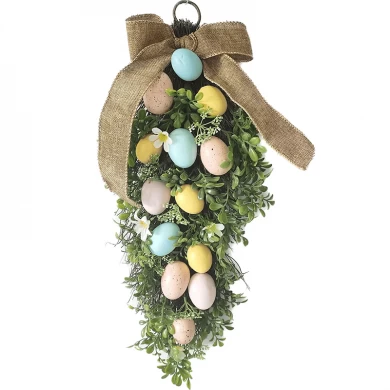 Senmasine, festone pasquale per decorazione da appendere alla porta d'ingresso, uova di plastica colorate miste, foglie artificiali