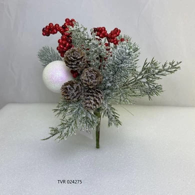 Senmasine – pics floraux en pin avec pommes de pin, baies rouges, feuilles artificielles, boule mixte, décoration d'ornements DIY