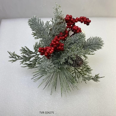 Senmasine pine floral picks with pinecone red berries artificial leaves mixed ball DIY ornaments decoration