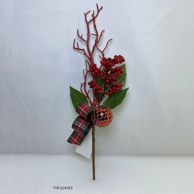 Senmasine kerstprikkers met lange steel voor doe-het-zelf kerstcadeaus gemengde dennenappelornamenten bal kunstmatige bladeren