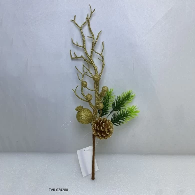 Senmasine 長い茎クリスマスピック DIY クリスマスギフト混合松ぼっくりオーナメントボール人工葉