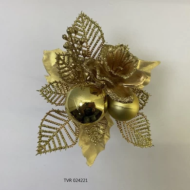 Senmasine glitter christmas picks ornaments with artificial leaves pincone xmas DIY decoration
