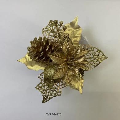Senmasine Glitzer-Weihnachtspicks, Ornamente mit künstlichen Blättern, Tannenzapfen, Weihnachts-DIY-Dekoration