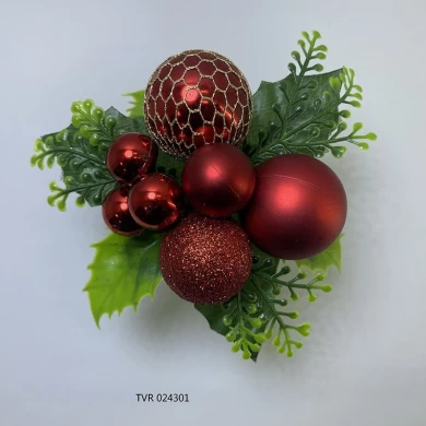 Senmasine rojo Navidad recoge bolas de adorno con hojas artificiales piña Navidad vacaciones de invierno decoración DIY