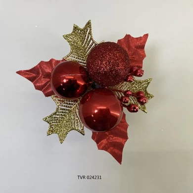 Senmasine red christmas picks ornament balls with artificial leaves pinecone xmas winter holiday DIY decoration