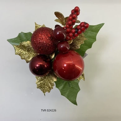 Senmasine 红色圣诞采摘装饰球带人造树叶松果圣诞节寒假DIY装饰