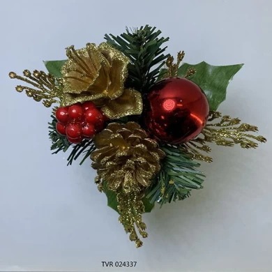 Senmasine red christmas ornament balls picks with glitter branch artificial leaves xmas DIY decoration