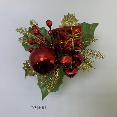 Senmasine bolas de adorno de Navidad rojas selecciones con rama de brillo hojas artificiales decoración de Navidad DIY