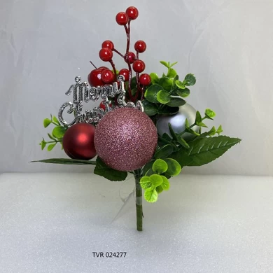 Senmasine frutas artificiais picaretas de natal com folhas verdes ramo glitter bola enfeites DIY decoração de feriado de natal