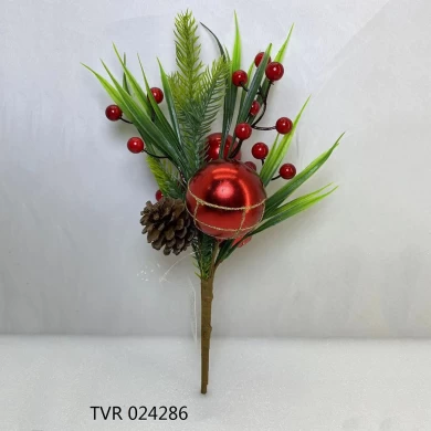 Senmasine artificial berry christmas picks with green leaves branch glitter ball ornaments DIY holiday xmas decoration