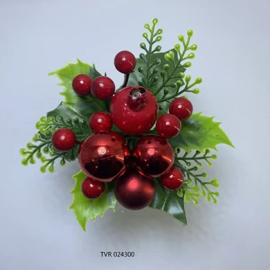 Senmasine – pics artificiels de noël avec pomme de pin, baies rouges, boules d'ornements, décoration DIY pour vacances d'hiver