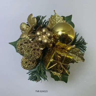 Senmasine-púas navideñas con purpurina dorada para Navidad, bricolaje, decoración de invierno, regalo, hojas artificiales mixtas, adornos, piña