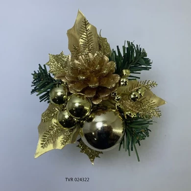 Senmasine ゴールドグリッタークリスマスピッククリスマス DIY ホリデー冬の装飾ギフト混合人工葉装飾品松ぼっくり