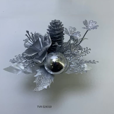 Senmasine Silberornamente Weihnachtspicks mit Tannenzapfen, künstliche Blätter, Weihnachten, Urlaub, Winter, DIY, dekorative Geschenke