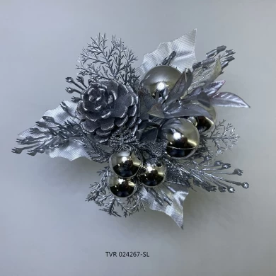 Senmasine enfeites de prata palhetas de Natal com folhas artificiais de pinha natal feriado inverno presentes decorativos DIY