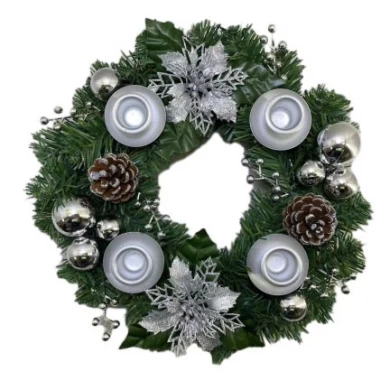 Senmasine guirlanda de flores de castiçal de 30 cm com bola de pinha poinsétia porta da frente decoração de Natal