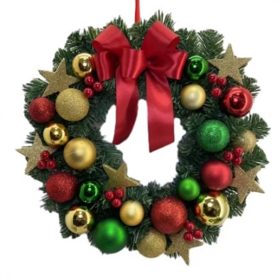 Senmasine 40 cm Weihnachtskranz-Dekoration mit Schleifen, Ornamenten, Festival-Dekoration, zum Aufhängen an der Haustür