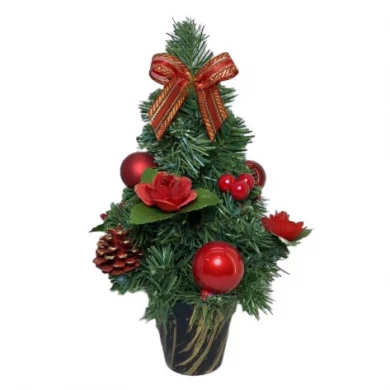 Senmasine 30 cm Weihnachtstischbaum mit Schleifen, Ornamente, Kugel, Weihnachtsstern, Blumen, Tannenzapfen, Weihnachtsdekoration