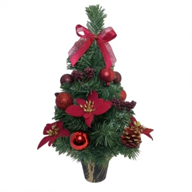 Senmasine-árbol de mesa navideño de 40cm con lazos, adornos variados con purpurina, bola de nochebuena, decoración del hogar para escritorio
