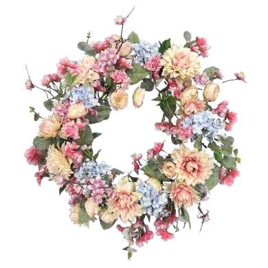 Corona de hortensias Senmasine, coronas artificiales de peonía, flores, Dalia rosa para decoración colgante de primavera para puerta delantera