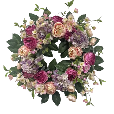 Senmasine – couronne d'hortensia artificielle, pivoine, fleurs, rose, dahlia, pour porte d'entrée, décoration suspendue au printemps