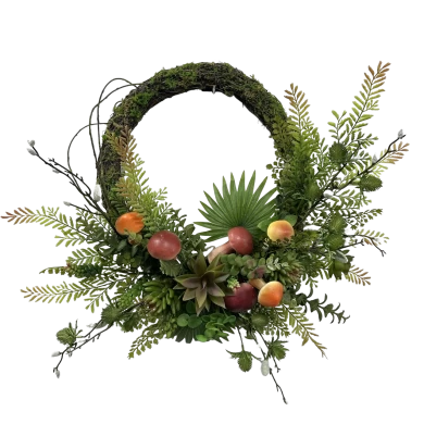 Senmasine artificial wreath mixed apple fig green leaves spring wreaths front door hanging decoration