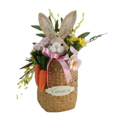 Senamsine Ostern-Dekor, gemischte künstliche Blumen, Kaninchen, Hase, Kunststoff-Ei, Frühlingspflanzen