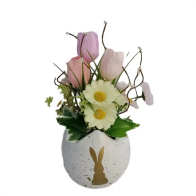 Сенамсине, пасхальный декор, смешанные искусственные цветы, кролик, пластиковое яйцо, весенние растения