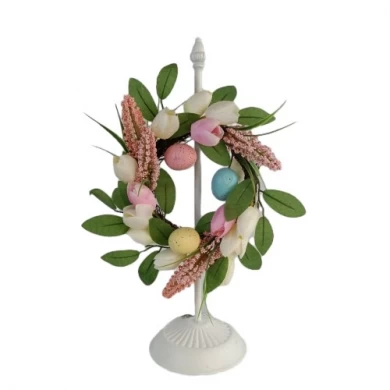 Senamsine decoración de Pascua flores artificiales mixtas conejo conejito huevo de plástico plantas de primavera