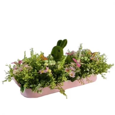 Senamsine ウサギイースター装飾春植物混合造花緑バニーオフィス家の装飾