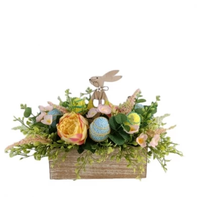Senamsine wiosenna dekoracja domu sztuczne kwiaty rośliny wielkanocny królik wianek mieszany zieleń ogrodowa