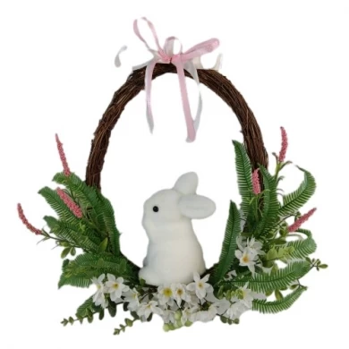 Senamsine printemps décoration de la maison fleurs artificielles plantes pâques lapin couronne mixte verdure jardin