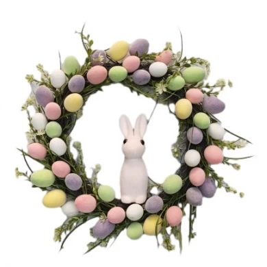 Senmasine easter door weaths artificial spring wreath decoration mixed flower green leaves plastic egg rabbit bunny