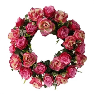 Senmasine wiosenny wieniec kwiatowy sztuczne kwiaty róża piwonia mieszana zieleń liście wstążki kokardki dekoracje wiszące na drzwiach wejściowych