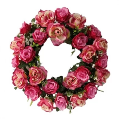 Senmasine ghirlanda di fiori primaverili fiori artificiali rosa peonia mista foglie verdi fiocchi di nastro decorazione da appendere alla porta d'ingresso