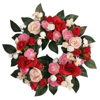 Senmasine wiosenny wieniec kwiatowy sztuczne kwiaty róża piwonia mieszana zieleń liście wstążki kokardki dekoracje wiszące na drzwiach wejściowych