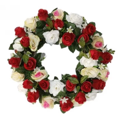 Senmasine – couronne de fleurs artificielles de printemps, roses, pivoines, feuilles de verdure mélangées, nœuds de ruban, décoration suspendue pour porte d'entrée