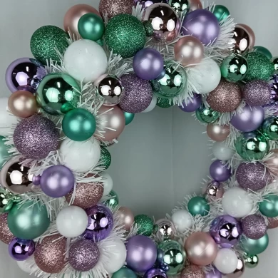 Senmasine 40cm colorful ball baubles wreath for Christmas holiday front door xmas hanging decorative