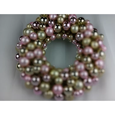 Senmasine 40cm ornament ball wreath with pink gold baubles tinsel metal base front door hanging decor