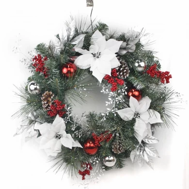 Senmasine xmas wreaths for Christmas party hanging decoration mixed candy balls pinecone Berry poinsettia