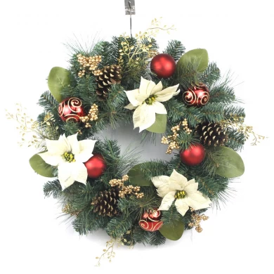 Senmasine xmas wreaths for Christmas party hanging decoration mixed candy balls pinecone Berry poinsettia