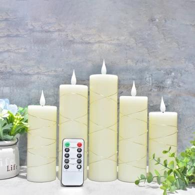 闪烁的LED Pillar Real Wax Candle带有童话灯电池电池遥控计时器泪珠电子无火蜡烛