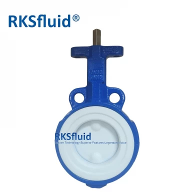 RKSfluid DN80 صمام فراشة رقاقة حديد الدكتايل ptfe اصطف 4 بوصة PN10 PN16