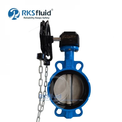 Manufacturers CF8 ductile iron wafer butterfly valve DN200 PN16 PN25 customized with chain wheel