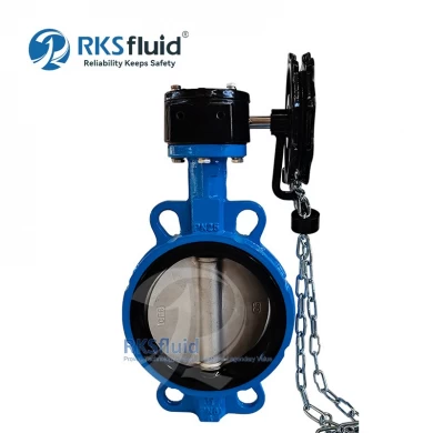 Manufacturers CF8 ductile iron wafer butterfly valve DN200 PN16 PN25 customized with chain wheel