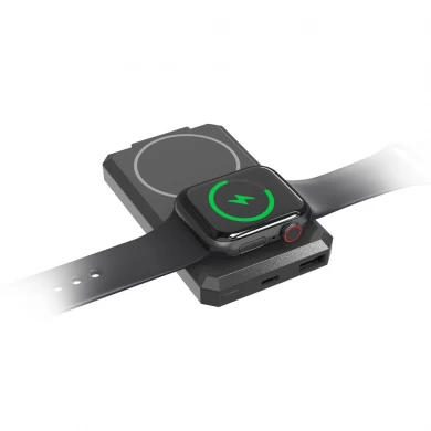 Power bank per caricabatterie wireless magnetico ultrasottile da 5000 mAh con display di alimentazione a LED per la ricarica wireless di iPhone e Apple Watch doppi (MH-P12)