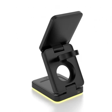 Supporto per caricabatterie MagSafe wireless magnetico pieghevole 4 in 1 con luce notturna touch regolabile per Apple Watch AirPods e iPhone (MH-Q520)