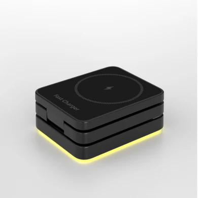 Supporto per caricabatterie MagSafe wireless magnetico pieghevole 4 in 1 con luce notturna touch regolabile per Apple Watch AirPods e iPhone (MH-Q520)
